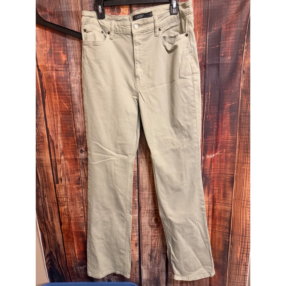 Lauren Ralph Lauren Womens Sage‎ Green Straight Leg High Rise Cotton